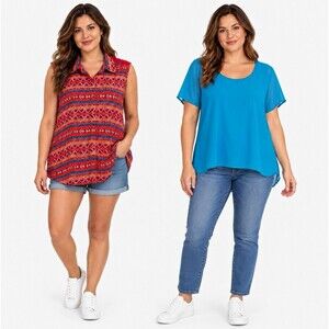 Mileage & Rue 21 Women's XL Lot of 2 Casual Blouses Blue Red